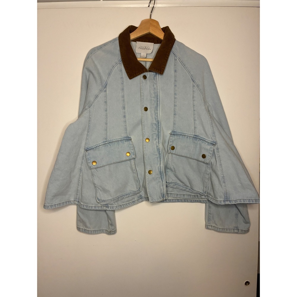 Mare Mare Denim Jacket Women Large Light Blue Corduroy Collar Barn Coat Utility